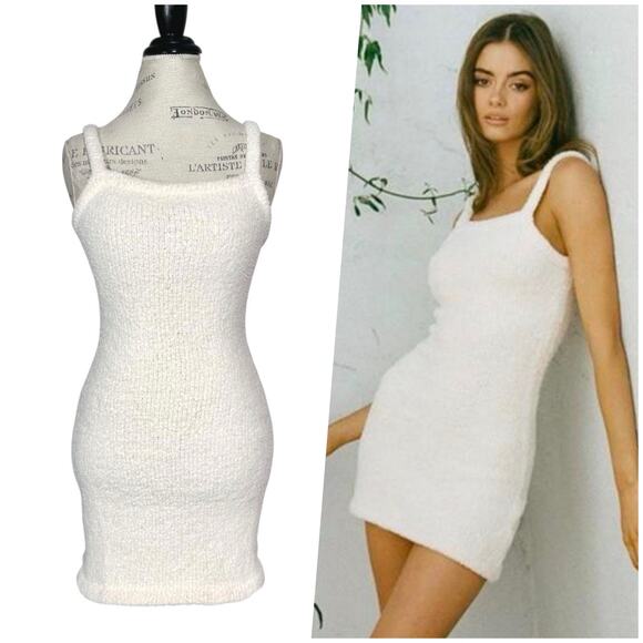 Sabo | Women | Xena Neutral Cream Soft Terry Minimal Mini Bodycon Dress | Sz XS - Picture 1 of 13